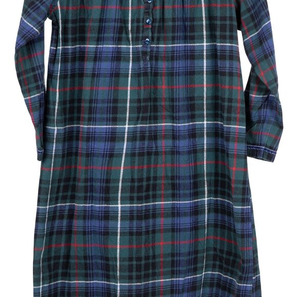 Laura Scott Plaid Nightgown M Womens Green Blue Ruffle Flannel Cotton Buttons - Picture 3 of 7